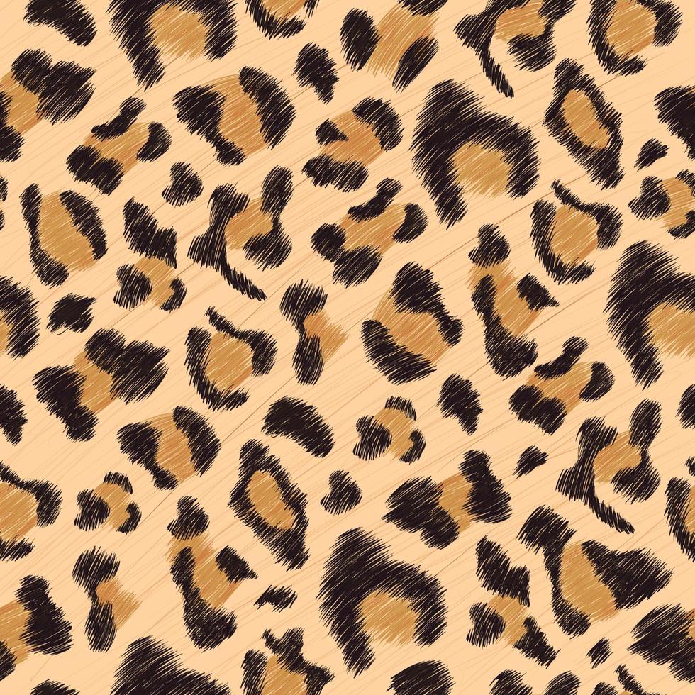 handritade sömlösa mönster av leopardskinn, detaljskinn av leopard, realistiskt leopardmönster vektor