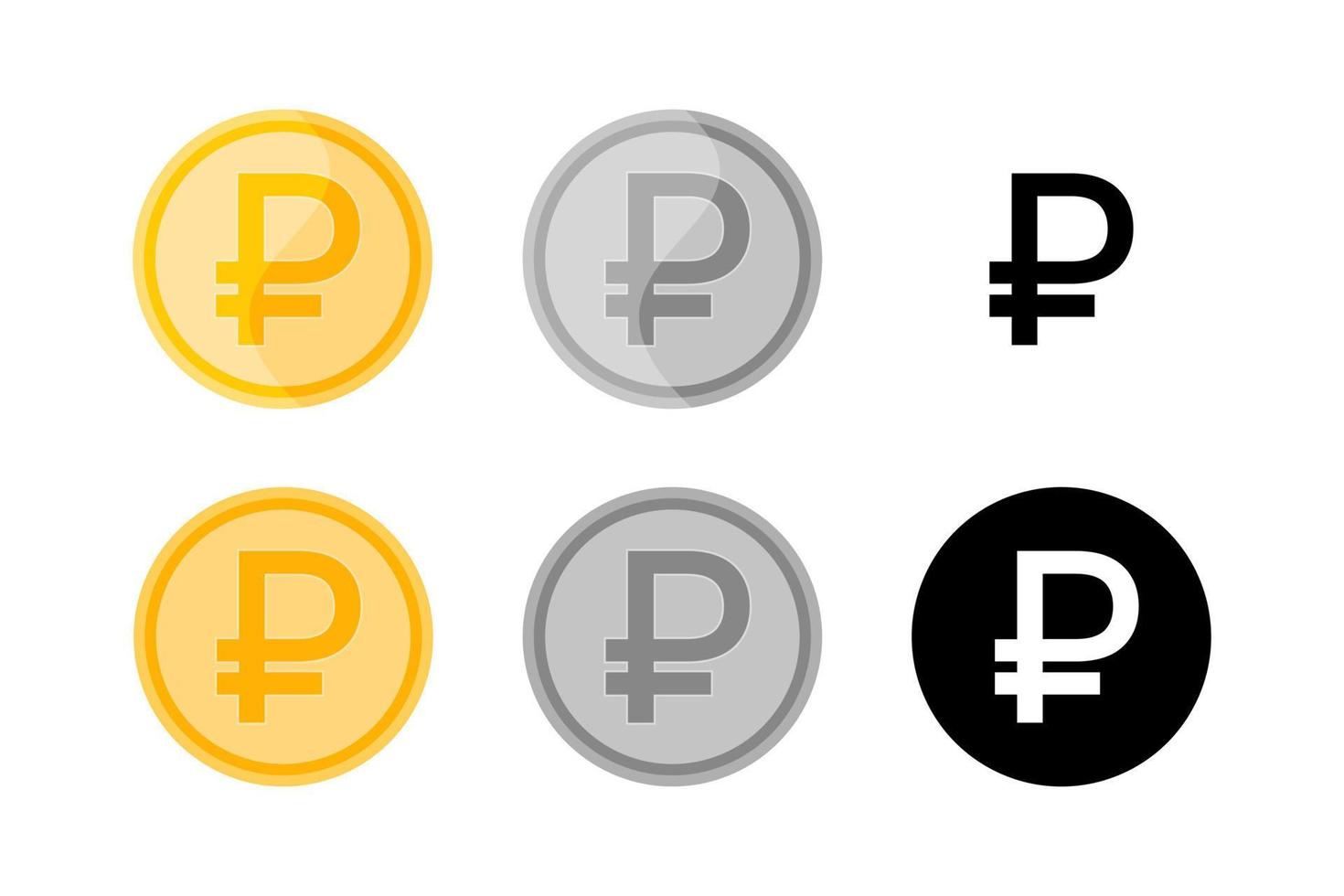 ryska rubeln. mynt ikoner isolerade. vektor uppsättning gyllene, silver och monokroma rubel symboler på vit bakgrund. platta designelement