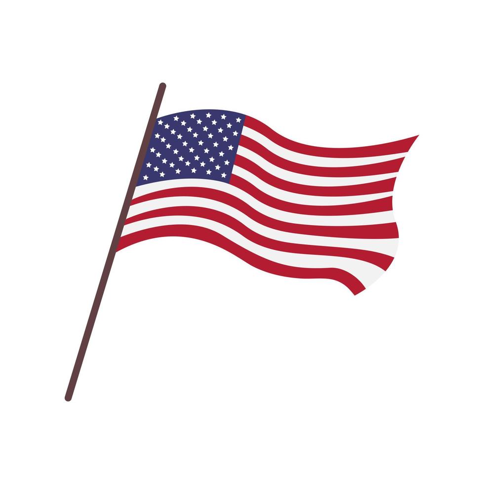 viftande flagga i USA, USA. isolerade amerikanska flaggan med röda och vita ränder och 50 stjärnor. platt vektor illustration