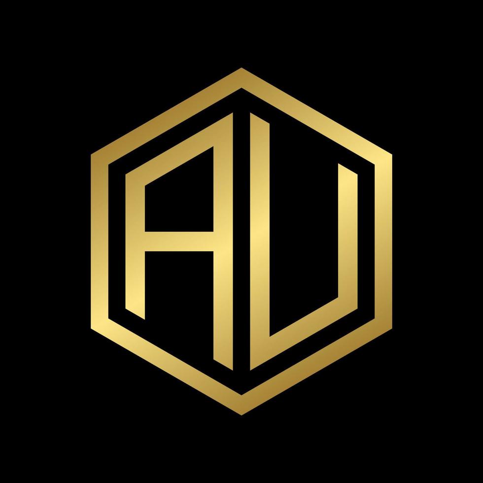 goldener anfangsbuchstabe au hexagon logo design vector