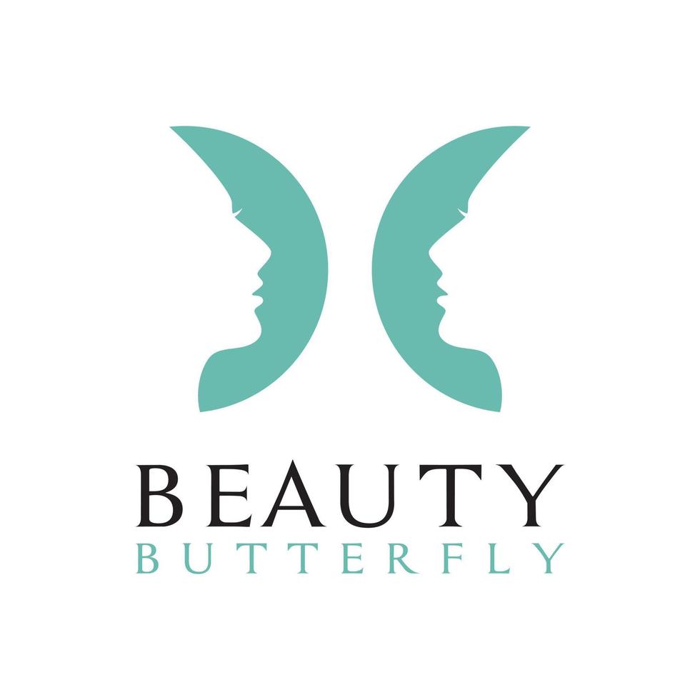 Schönheit fliegender Schmetterling Frau Gesicht Silhouette Logo Design Vektor