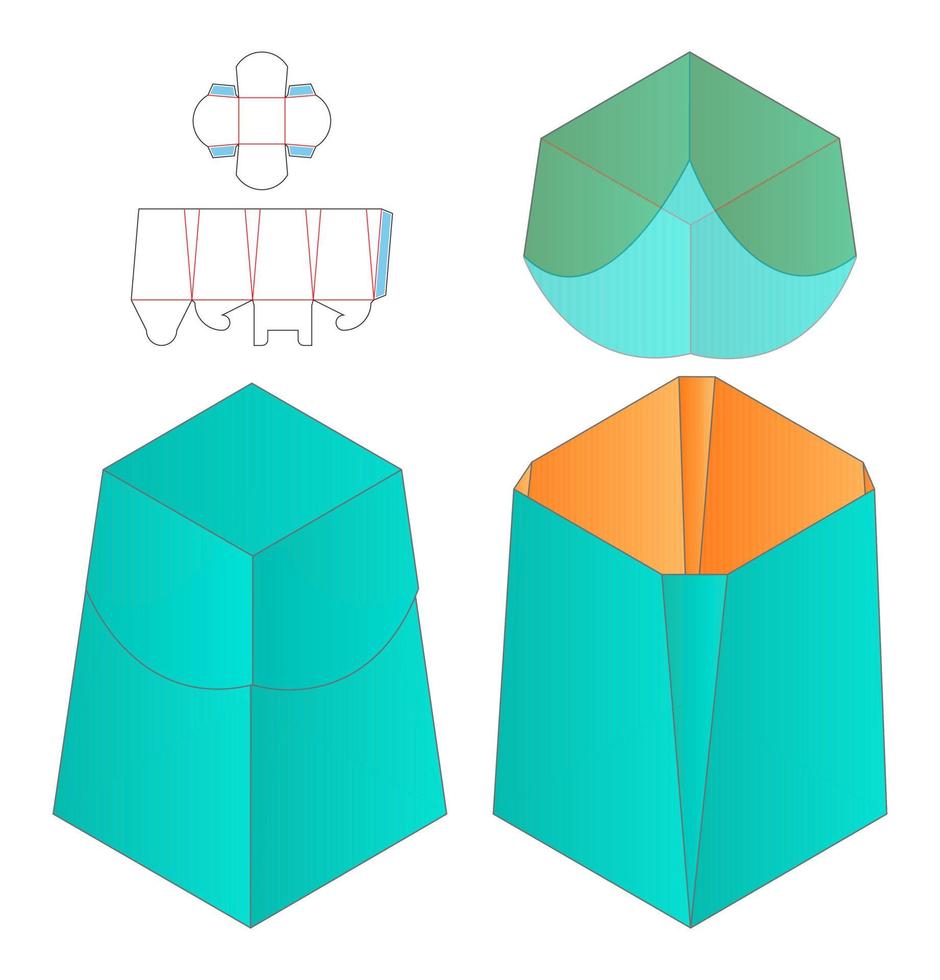 Box Verpackung gestanzte Vorlage Design. 3D-Modell vektor