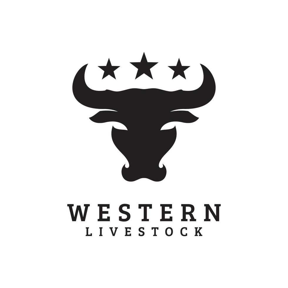 Western Bull Kuh Rinder Büffelkopf Silhouette Vieh mit Sternen Logo Design Vektor