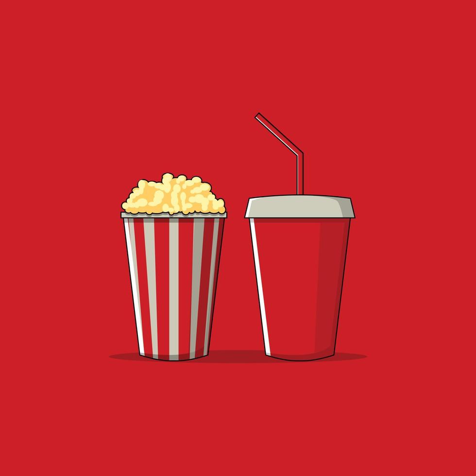 Illustration von Popcorn und flachem Design des Getränks vektor