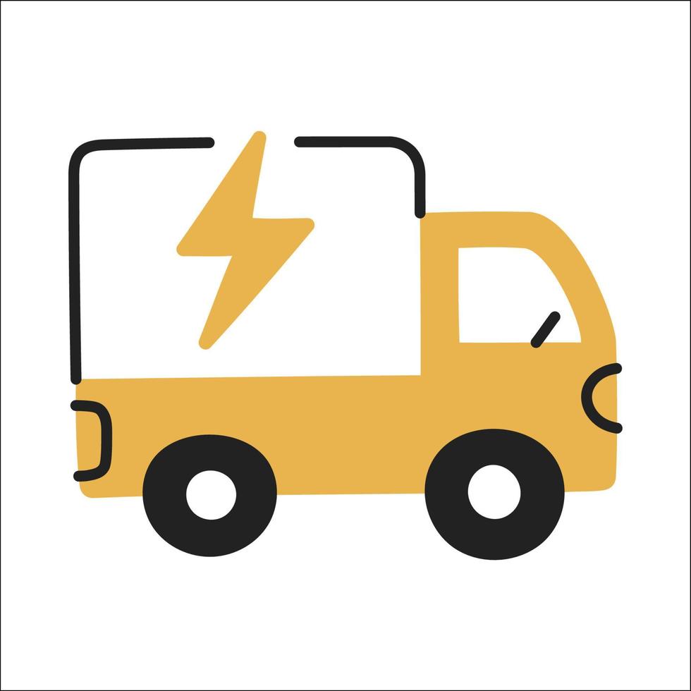 elektrischer Lastwagen. handgezeichnetes Ev-Doodle-Symbol. vektor