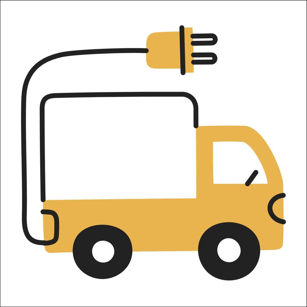 elektrischer Lastwagen. handgezeichnetes Ev-Doodle-Symbol. vektor