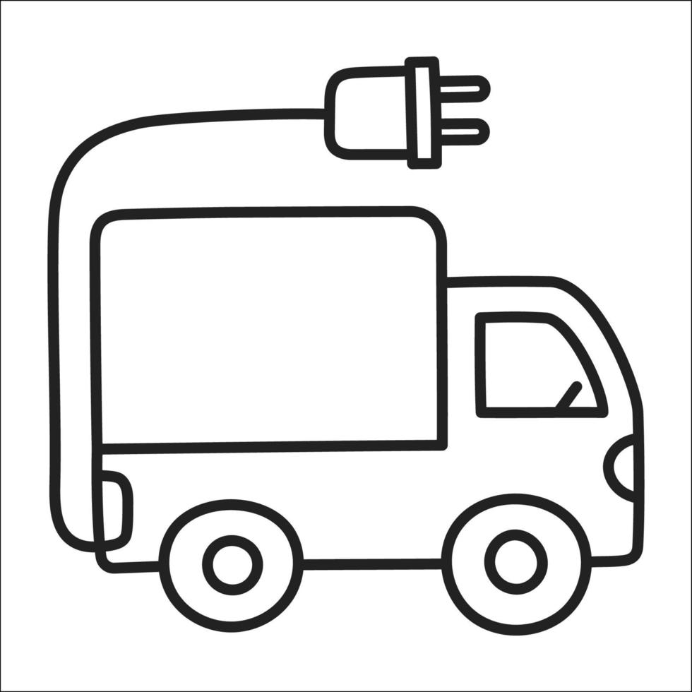 elektrischer Lastwagen. handgezeichnetes Ev-Doodle-Symbol. vektor