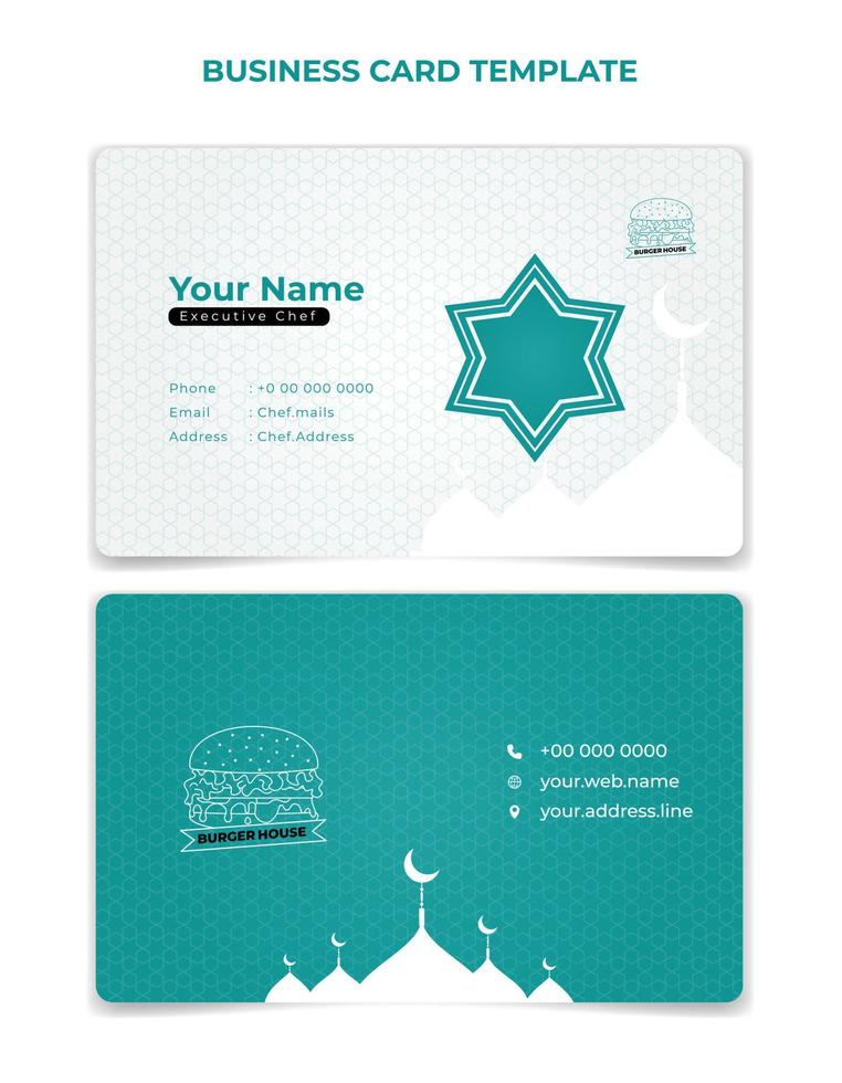 grönt och vitt ID-kort med siluettmoské och stjärndesign. grön id-kort malldesign. vektor