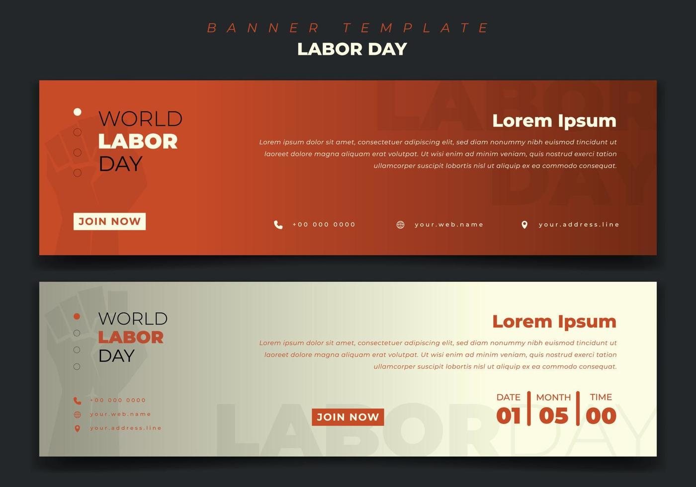 landskap webb banner mall design med orange bakgrund för labor day design vektor