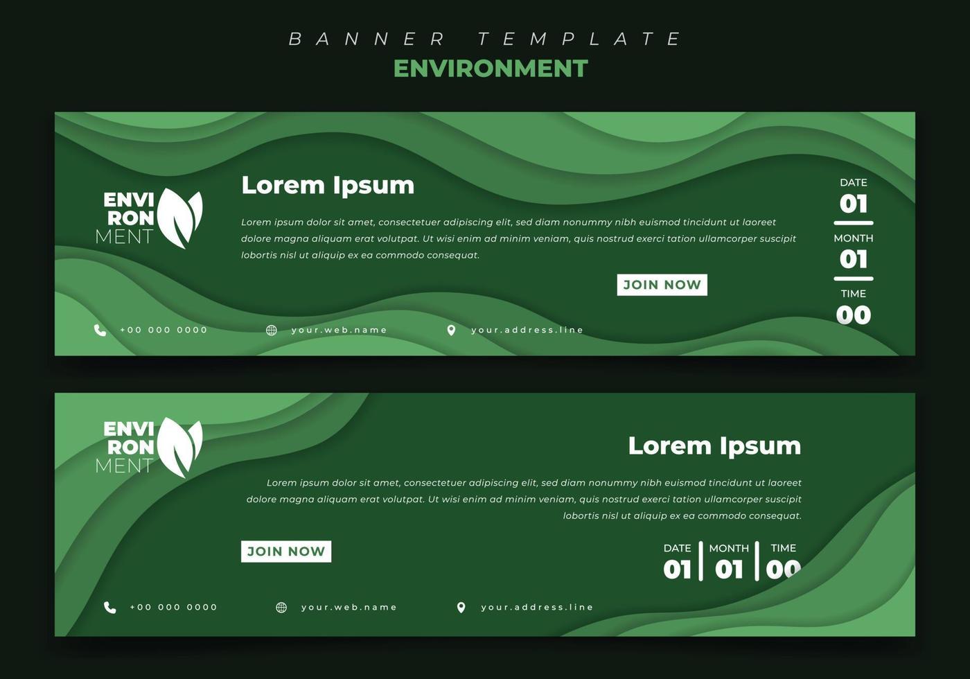 Bannervorlage mit grünem Papierschnitthintergrund für Umwelt- oder Naturdesign vektor
