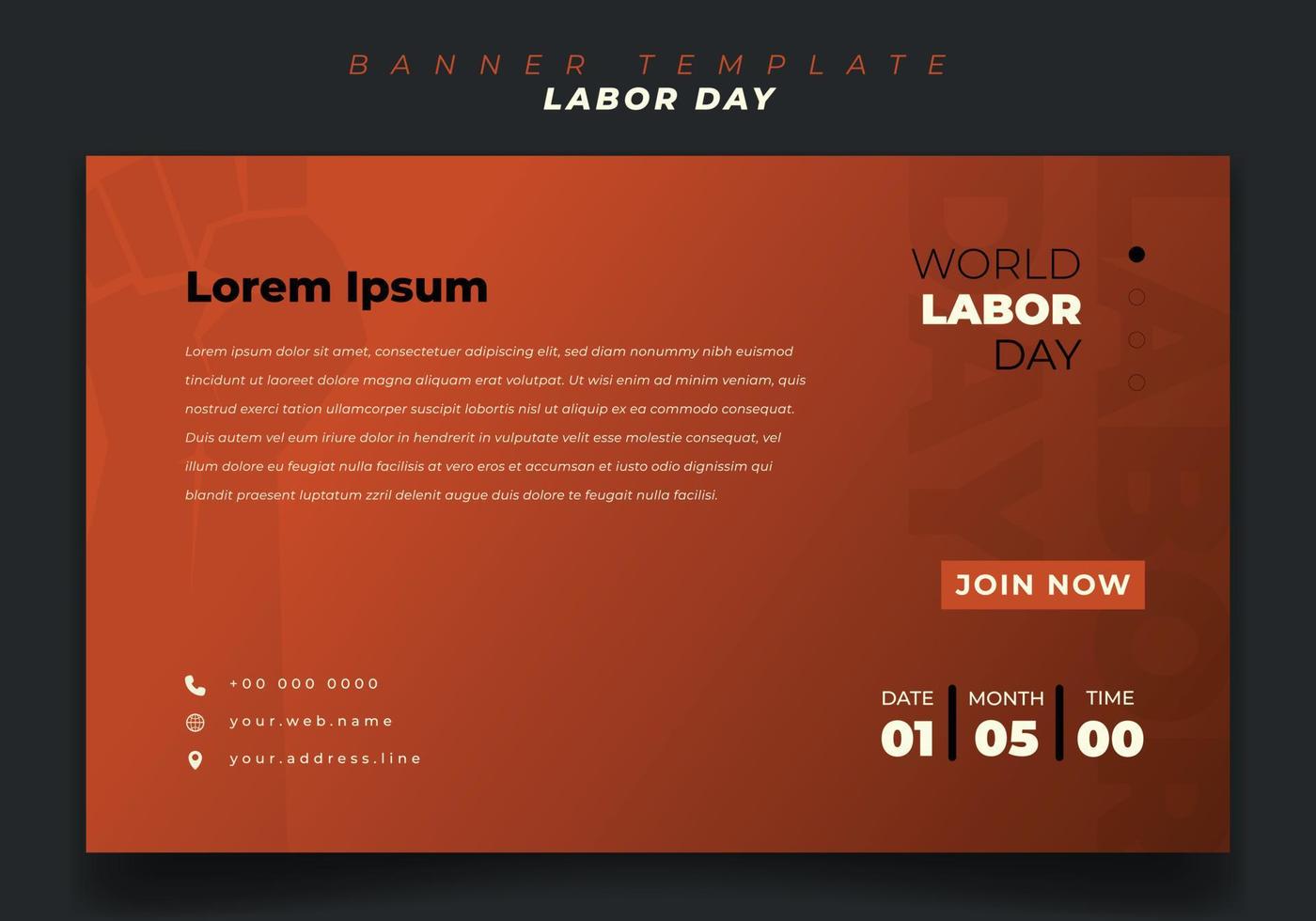 Banner-Template-Design mit orangefarbenem Landschaftshintergrund für das Design des Arbeitstages vektor