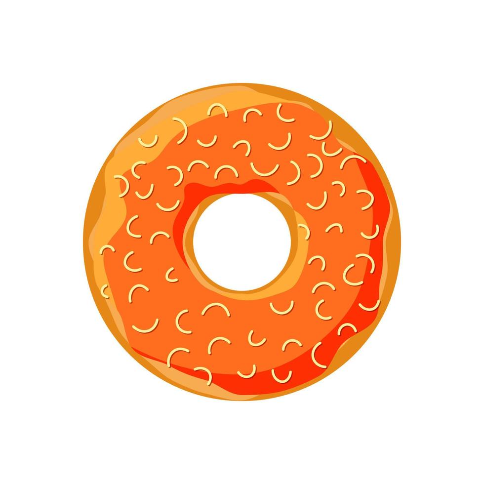 süßer bunter leckerer donut lokalisiert auf weißem hintergrund. orange glasierte und bestreute donut-draufsicht für kuchencafédekoration oder menüdesign. köstliche Bäckerei-Vektor-Eps-Illustration vektor