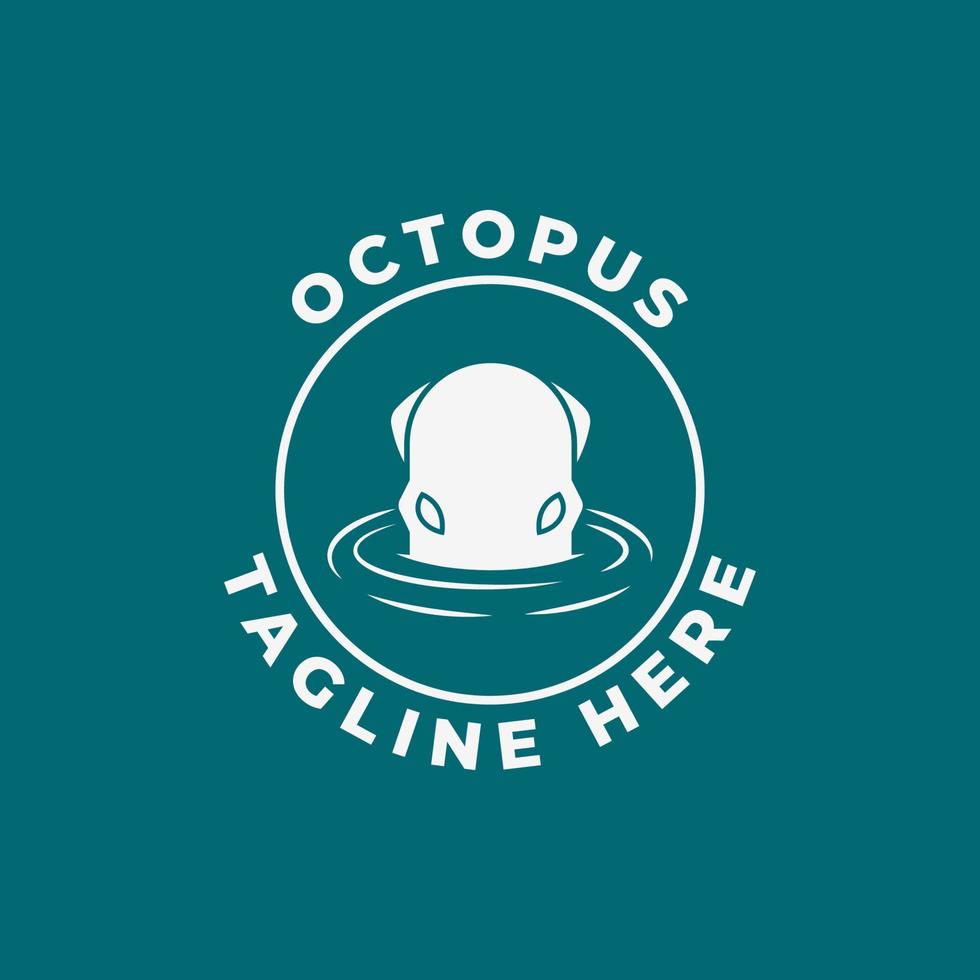 Oktopus im Wasser-Logo-Vektor-Illustrationsdesign, Oktopus-Logo mit Abzeichen-Design-Vorlagen-Inspiration vektor