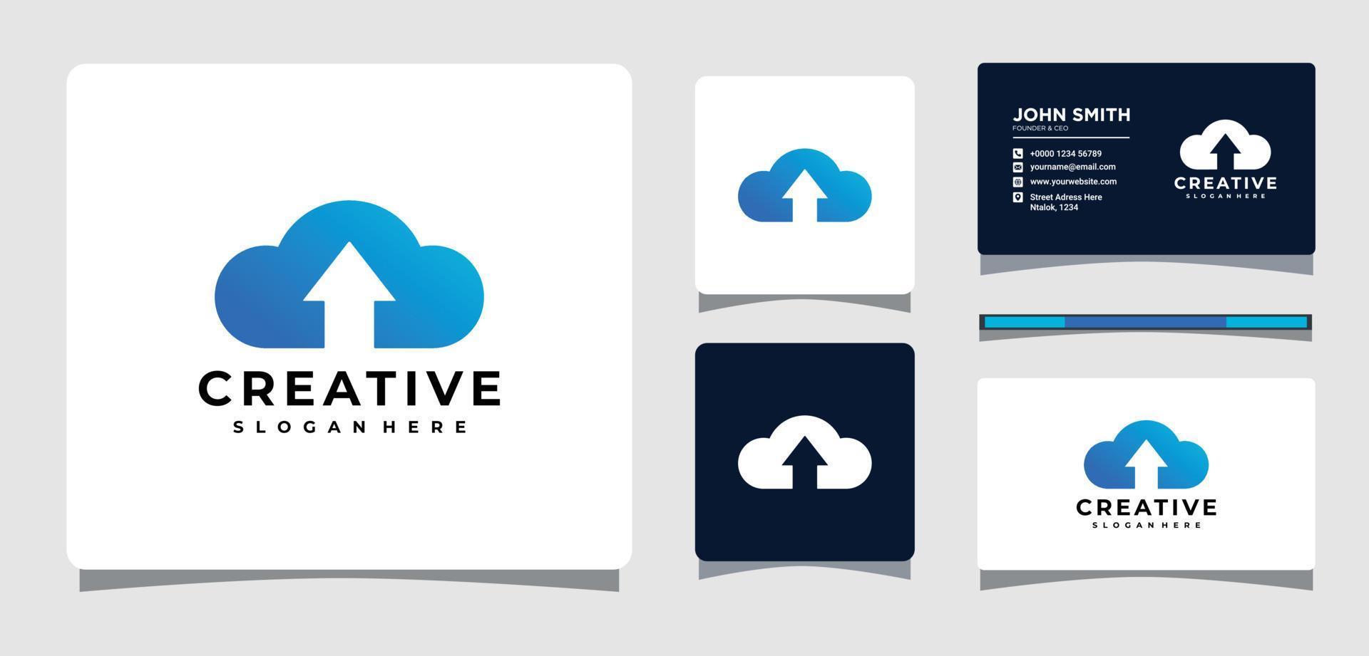 moln och pil upp logotyp mall med visitkort design inspiration vektor