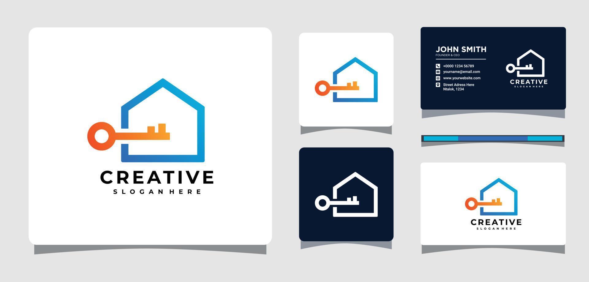 Haus- und Schlüssel-Logo-Vorlage mit Visitenkarten-Design-Inspiration vektor