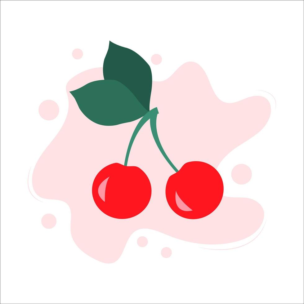 illustration av körsbär eller platt stil. läckra bär, saftig färsk frukt, sommartid vektor