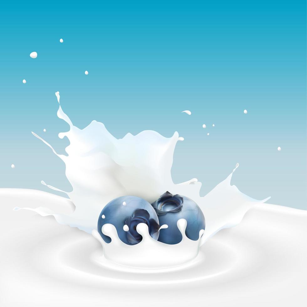 vektor illustration av mjölk stänk med blåbär