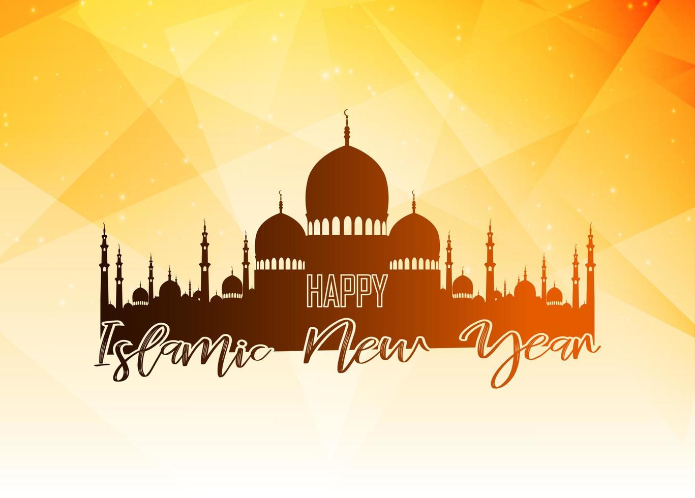 gott islamiskt nytt år med siluettmoskén på polygonal bakgrund vektor