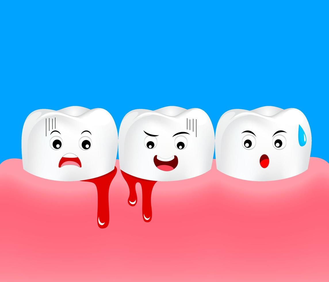 niedlicher zeichentrickzahncharakter mit zahnfleischproblem. vektor