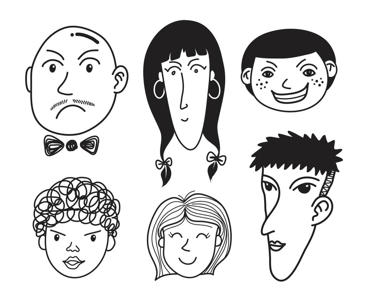 handgezeichnete männliche und weibliche gesichter mit unterschiedlichen emotionen. Vektorsatz von Zeichenskizzen vektor