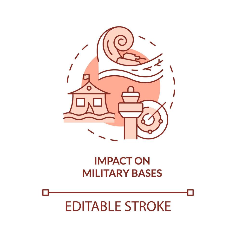 Auswirkungen auf Militärstützpunkte rotes Konzeptsymbol vektor