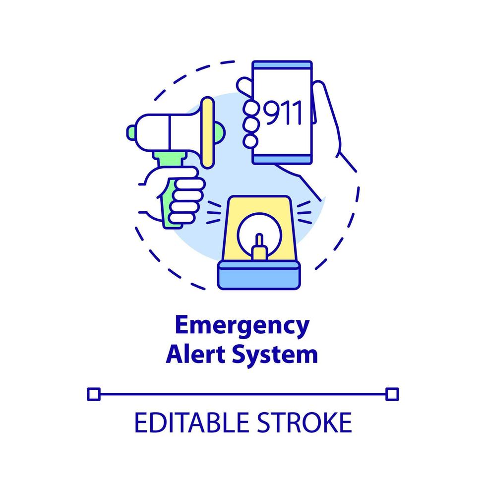 Symbol für das Konzept des Notfallwarnsystems. dringende Situation Benachrichtigung abstrakte Idee dünne Linie Illustration. isolierte Umrisszeichnung. editierbarer Strich. Roboto-Medium, unzählige pro-fette Schriftarten verwendet vektor