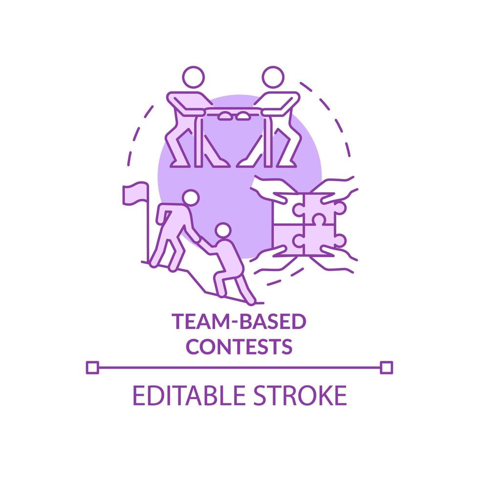 lagbaserade tävlingar lila konceptikon. teambuilding tävlingar abstrakt idé tunn linje illustration. isolerade konturritning. redigerbar linje. roboto-medium, otaliga pro-bold typsnitt som används vektor