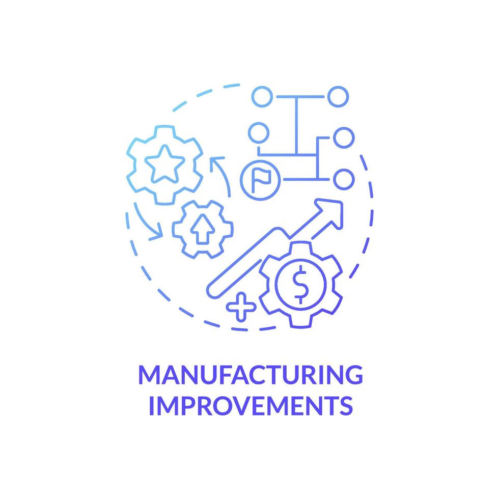 tillverkningsförbättringar blå gradient konceptikon. förbättra produktionssystemet abstrakt idé tunn linje illustration. isolerade konturritning. roboto-medium, otaliga pro-bold typsnitt som används vektor