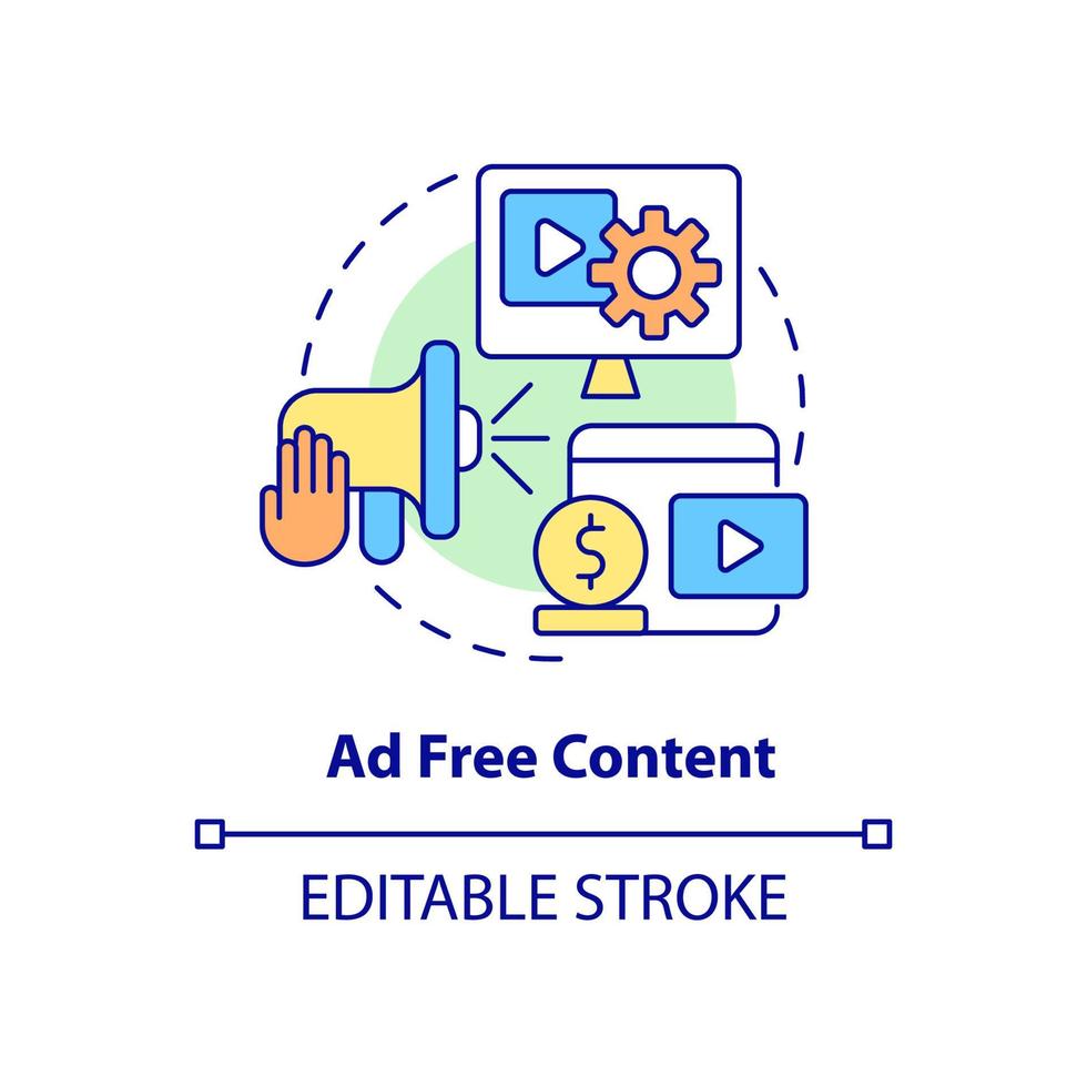 Symbol für werbefreies Inhaltskonzept. keine Werbung. zahlende abonnementvorteil abstrakte idee dünne linie illustration. isolierte Umrisszeichnung. editierbarer Strich. Roboto-Medium, unzählige pro-fette Schriftarten verwendet vektor