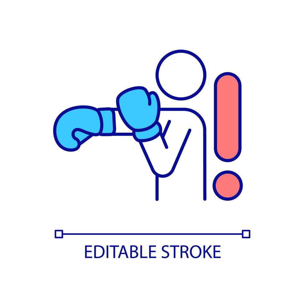 boxningsskador rgb färgikon. fysiska trauman riskerar. idrottares hälsoproblem. kampsportfara. isolerade vektor illustration. enkel fylld linjeteckning. redigerbar linje. arial teckensnitt som används