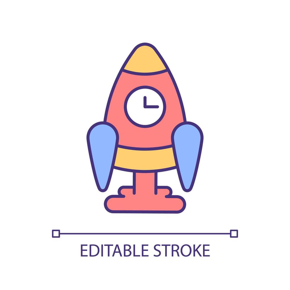 Symbol für schnelle RGB-Farbe. Erhöhung der Raketengeschwindigkeit. innovative Technologie. schnelle Geschwindigkeit. Leistung verbessern. isolierte vektorillustration. einfache gefüllte Strichzeichnung. editierbarer Strich. Schriftart Arial verwendet vektor