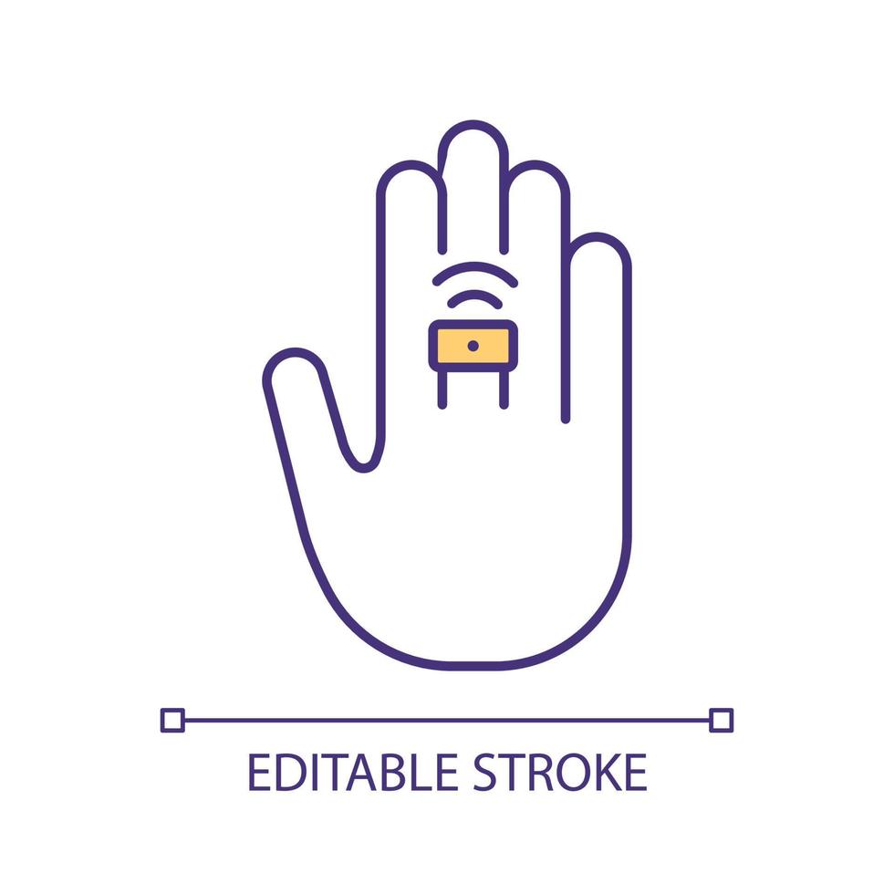 RGB-Farbsymbol für tragbare Smart-Ringe. Kontaktlose Zahlungslösung. elektronischer Chip im Gerät. isolierte Vektorillustration. einfache gefüllte Strichzeichnung. editierbarer Strich. Schriftart Arial verwendet vektor