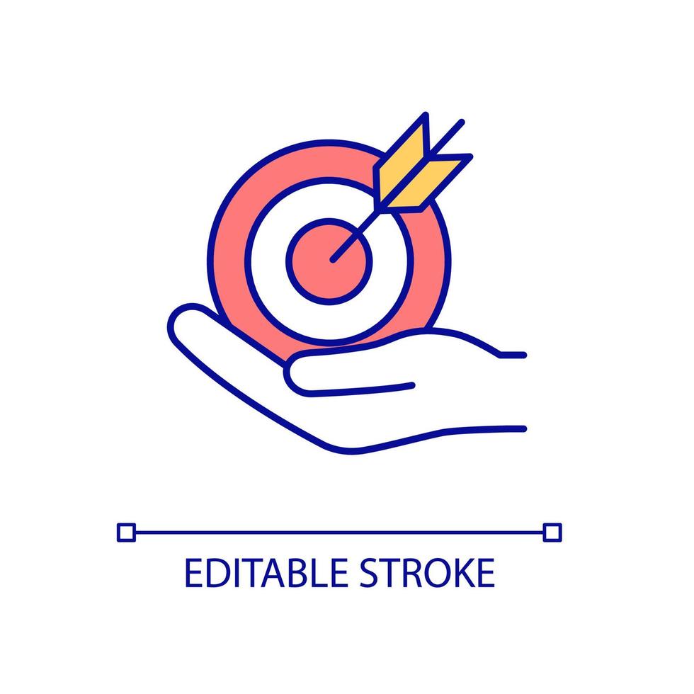 målinställning rgb färgikon. välj mål och sträva efter det. riktad annons. nå framgång. isolerade vektor illustration. enkel fylld linjeteckning. redigerbar linje. arial teckensnitt som används