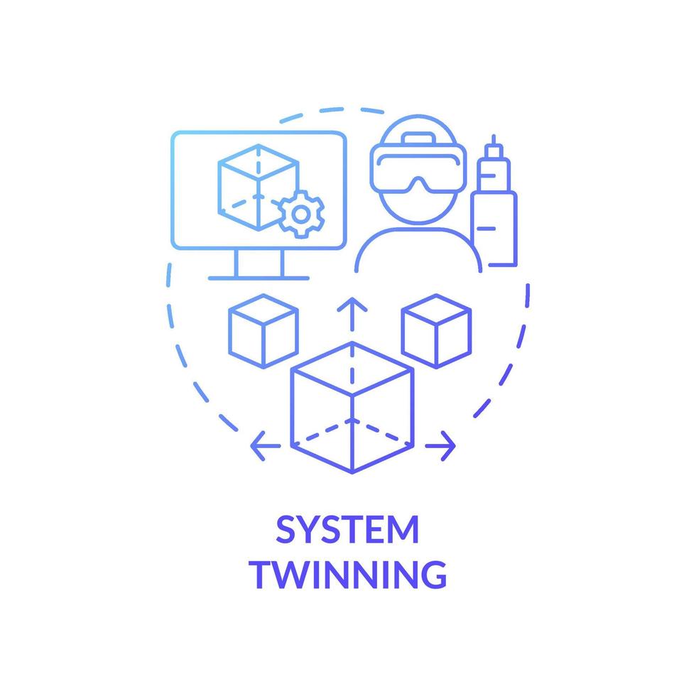 System-Twinning blaues Farbverlauf-Konzept-Symbol. vollständig digitale Simulation abstrakte Idee dünne Linie Illustration. Softwaredarstellung. isolierte Umrisszeichnung. Roboto-Medium, unzählige pro-fette Schriftarten verwendet vektor