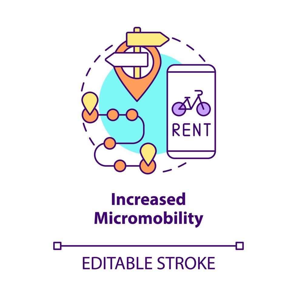 Symbol für erhöhtes Mikromobilitätskonzept. scooter sharing nutzen abstrakte idee dünne linie illustration. flexibler Transport. elektrische Fahrzeuge. Vektor isolierte Umrissfarbe Zeichnung. editierbarer Strich