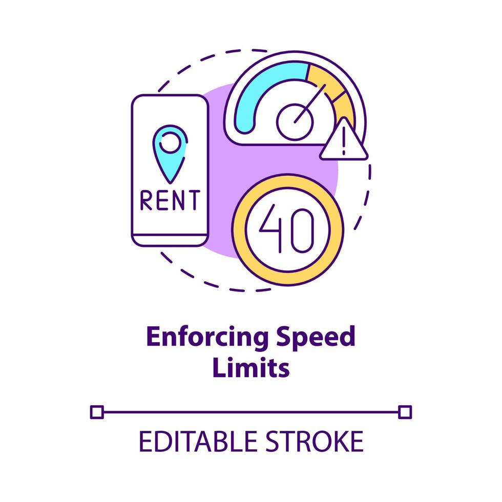 upprätthålla hastighetsbegränsningar konceptikon. skoter dela förordning abstrakt idé tunn linje illustration. säkerhet i kollektivtrafiken. vektor isolerade kontur färgritning. redigerbar linje
