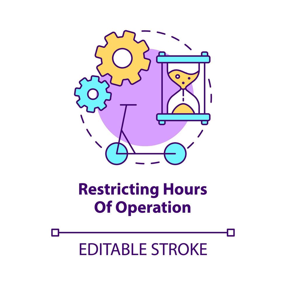 Symbol für das Konzept der eingeschränkten Betriebszeiten. scooter sharing regulierung abstrakte idee dünne linie illustration. begrenzte Zeit für Fahrten. Vektor isolierte Umrissfarbe Zeichnung. editierbarer Strich