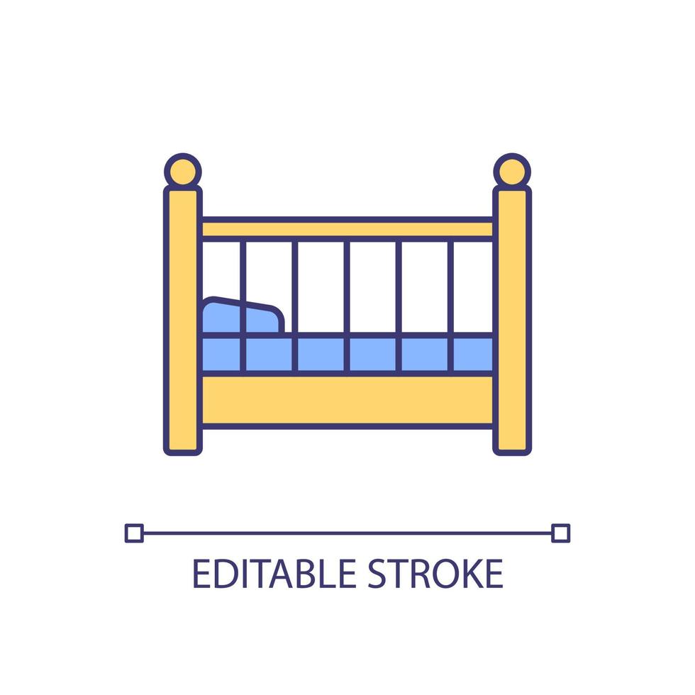 bett für neugeborenes baby rgb-farbsymbol. Wählen Sie ein sicheres Produkt für ein kleines Kind. Schlafplatz. Sicherheitsstandards für Kinderbetten. isolierte Vektorillustration. einfache gefüllte Strichzeichnung. editierbarer Strich vektor