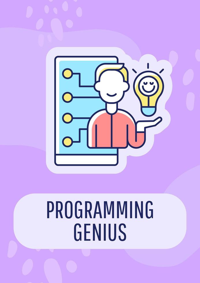 programmering geni gratulationskort med färg ikon element. bästa programmeraren. vykort vektor design. dekorativa flygblad med kreativ illustration. anteckningskort med gratulationer