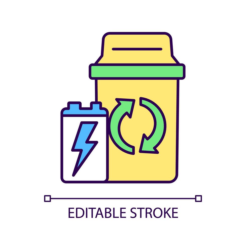 Behälter für Batterieentsorgung RGB-Farbsymbol. Recycling und Wiederverwendung. elektronischer Mülleimer. Lithium-Akkus sichere Aufbewahrung. isolierte vektorillustration. einfache gefüllte Strichzeichnung vektor
