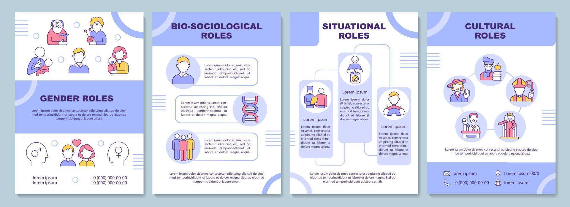 soziale rollen in der gemeinschaftsbroschürenvorlage. Persönlicher Positionsflyer, Booklet, Prospektdruck, Coverdesign mit linearen Symbolen. Vektorlayouts für Präsentationen, Geschäftsberichte, Anzeigenseiten vektor