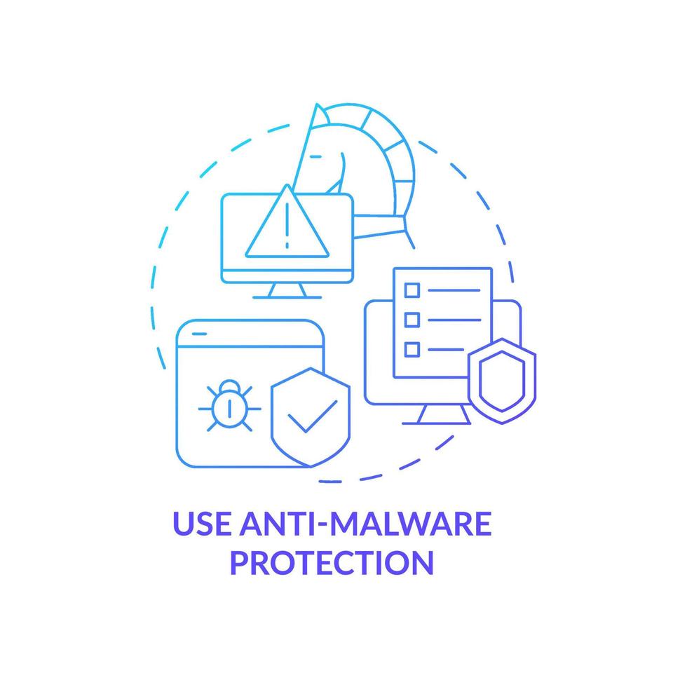 anti-malware skydd programvara blå gradient koncept ikon. försvar från spion programvara abstrakt idé tunn linje illustration. personuppgiftssäkerhetsteknik. vektor isolerade kontur färgritning