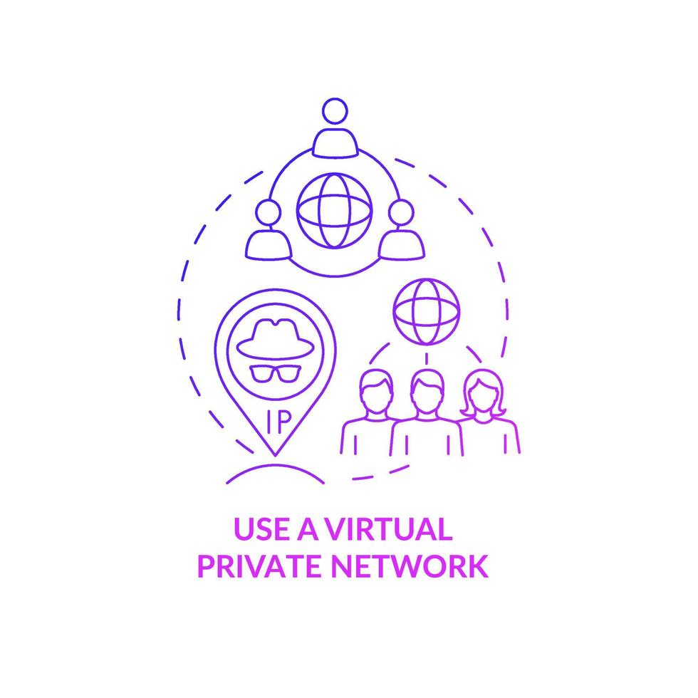 Virtuelles privates Netzwerk zum Schutz von Daten lila Konzeptsymbol. online-datenschutz mit vpn abstrakte idee dünne linie illustration. Sicherheit der Internetverbindung. Vektor isolierte Umrissfarbe Zeichnung