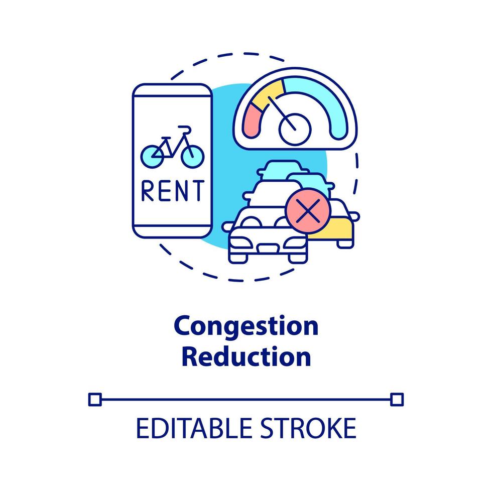 Symbol für das Konzept zur Staureduzierung. Bike Sharing Ziel abstrakte Idee dünne Linie Illustration. Stau reduzieren. Verkehrsinfarkt vermeiden. Vektor isolierte Umrissfarbe Zeichnung. editierbarer Strich