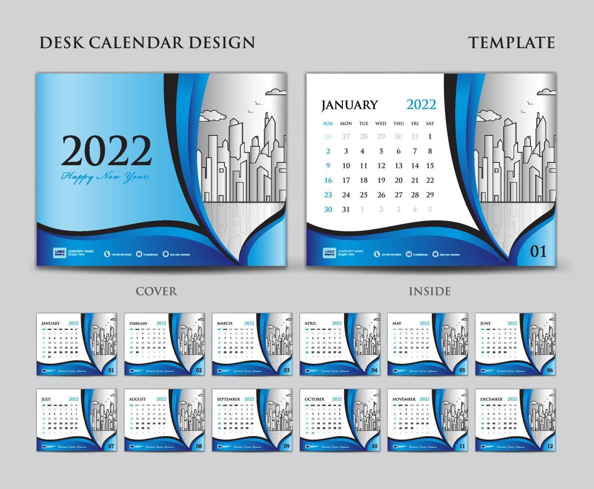 kalender 2022 malluppsättning, skrivbordskalender 2022 år och omslagsdesign, planerare design, vektor eps10