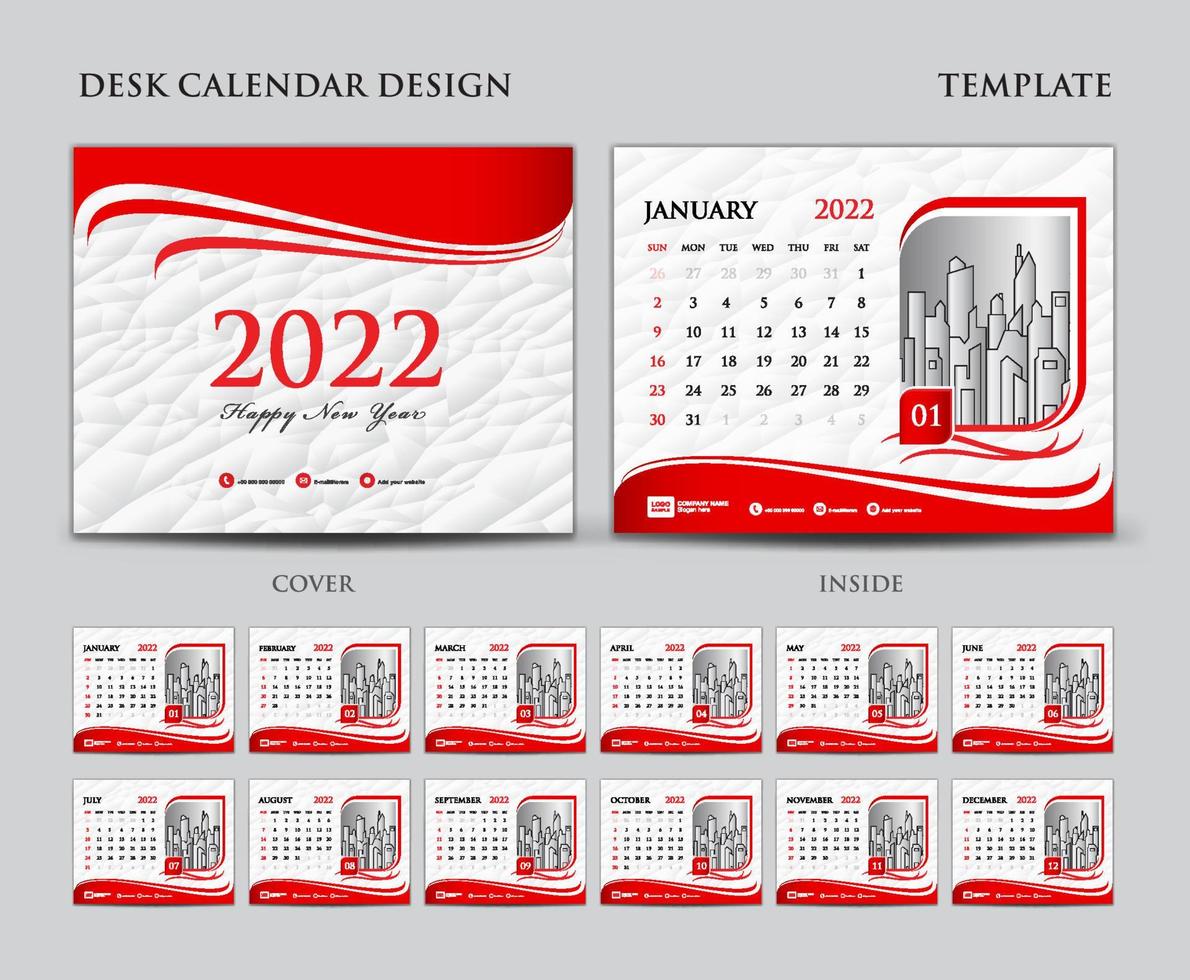 Kalender 2022 Vorlagensatz, Tischkalender 2022 Jahr und Coverdesign, Planerdesign, Vektor eps10