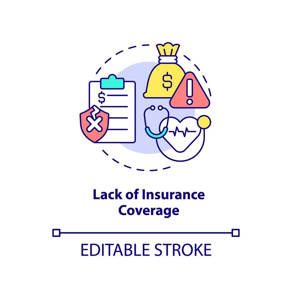 brist på försäkringsskydd koncept ikon vektor