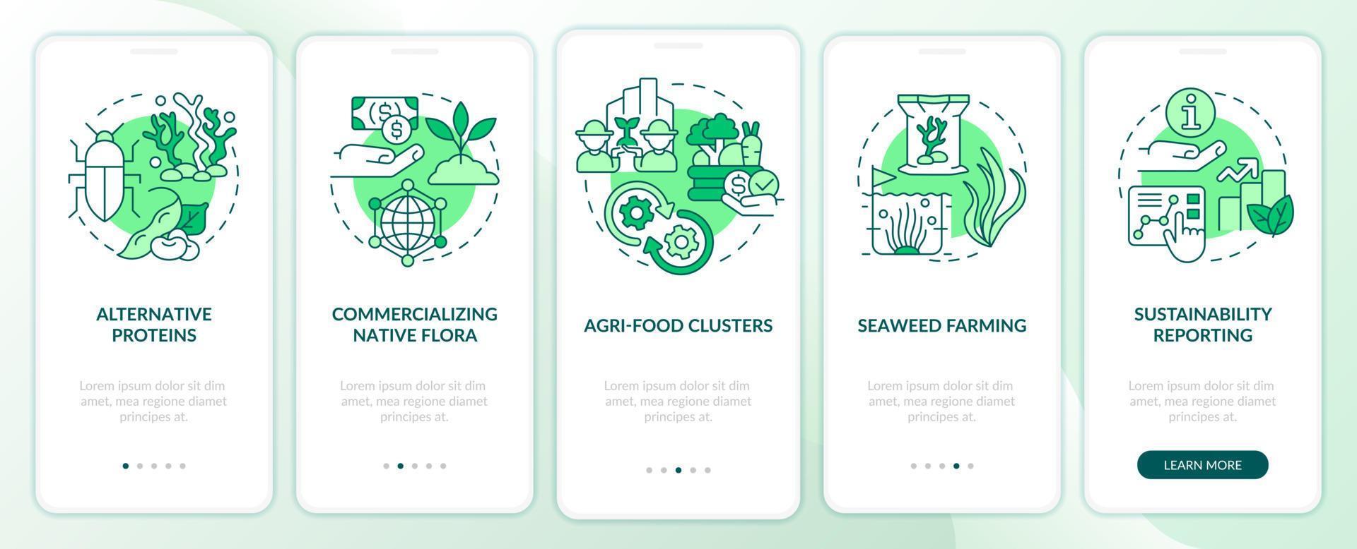 jordbrukstrender grön onboarding mobilappskärm vektor