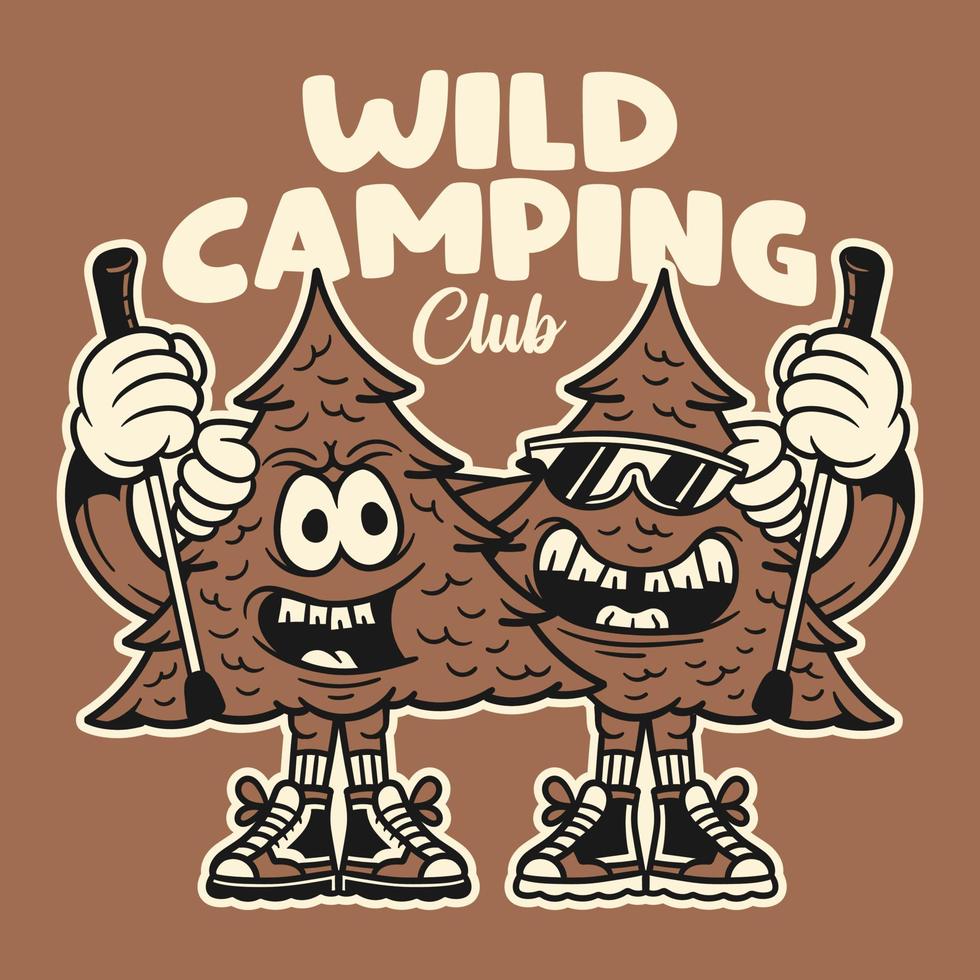 vild campingklubb t-shirt design vektor
