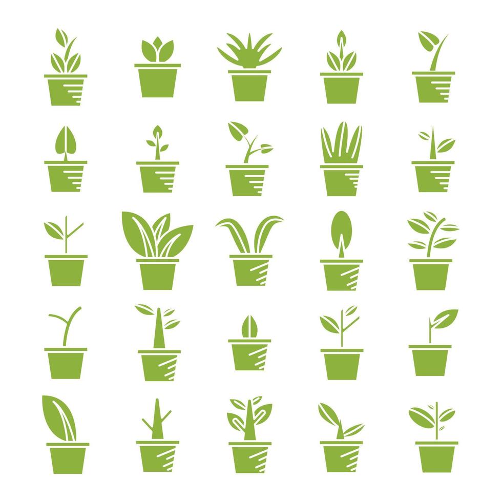 Symbole für grüne Blumentöpfe gesetzt vektor